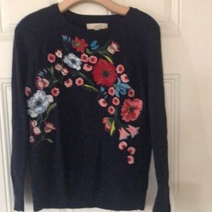 Loft navy sweater size large with floral design